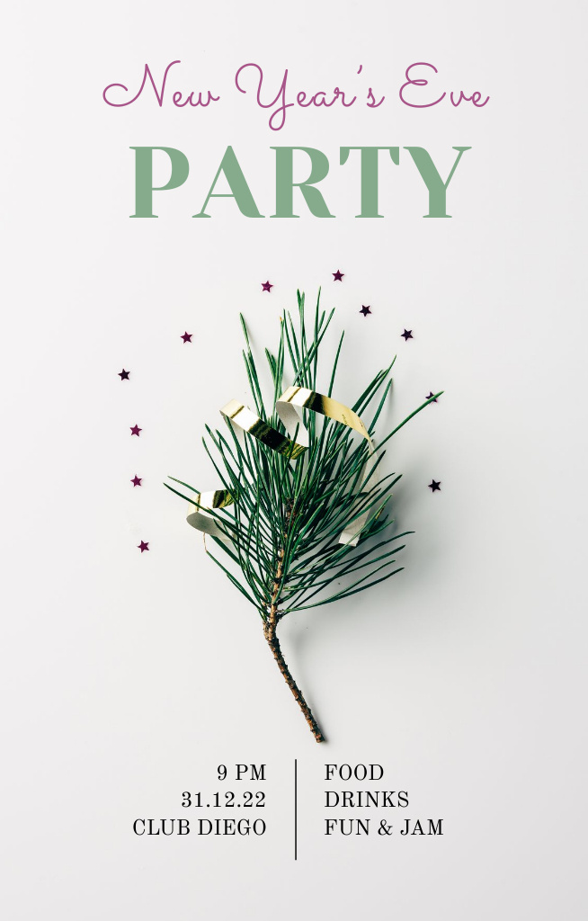 New Year Party With Pine Branch Invitation 4.6x7.2in Design Template