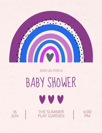 Template di design Annuncio della baby shower in rosa e viola Invitation 13.9x10.7cm