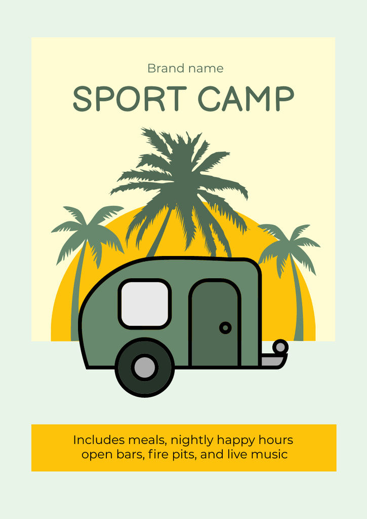 Ontwerpsjabloon van Poster A3 van Sports Camp Announcement with Palm Trees on Beach