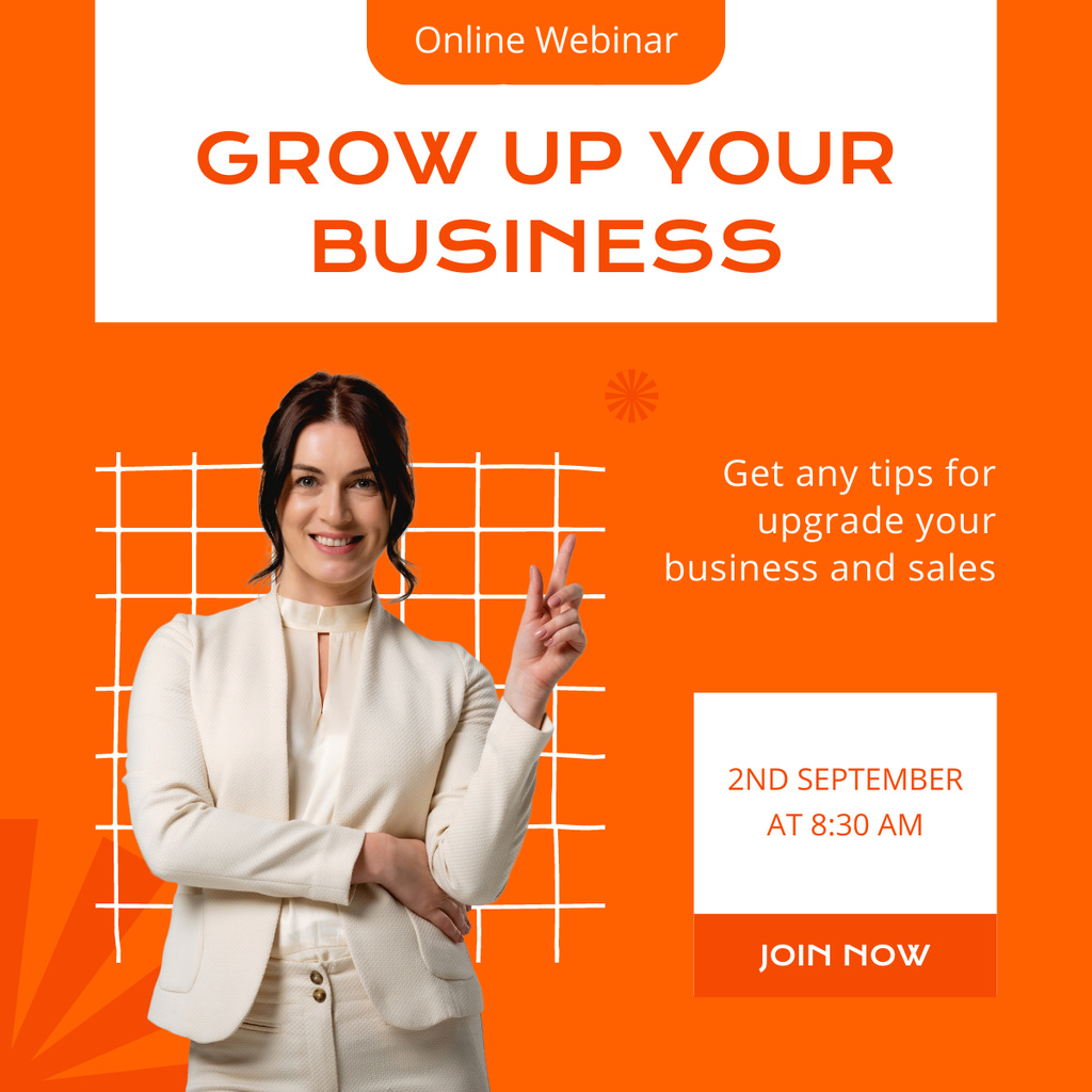 Business Growing Webinar Ad on Bright Orange LinkedIn post – шаблон для дизайна