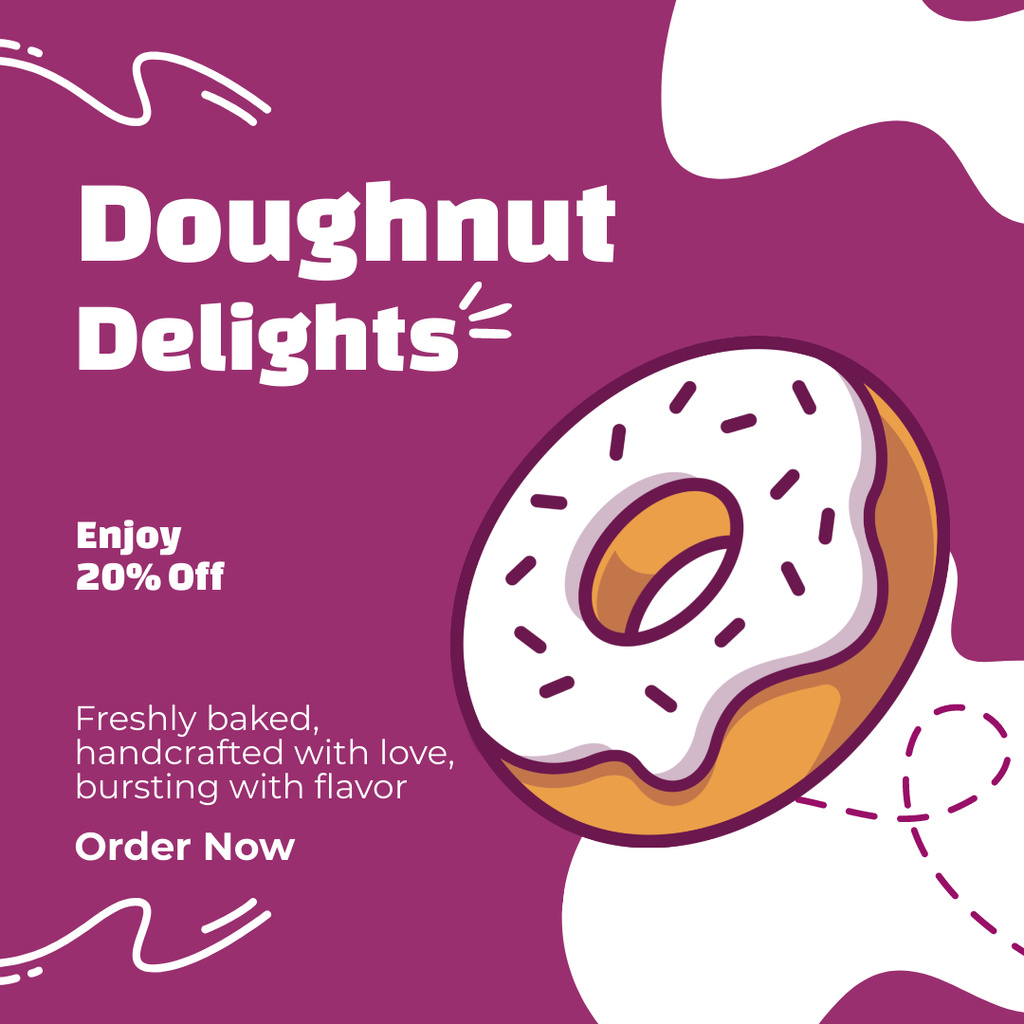 Offer of Donut Delights with Creative Illustration Instagram AD Design Template