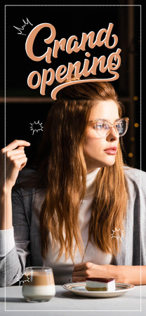 Plantilla de diseño de Gran inauguración con mujer joven en café Snapchat Moment Filter 