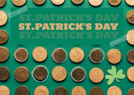 Happy St. Patrick's Day Greeting with Coins on Green Postcard 5x7in Design Template
