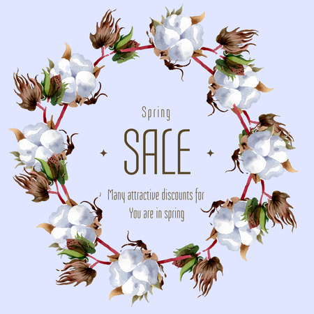 Spring Sale with Cotton Wreath Instagram AD Design Template