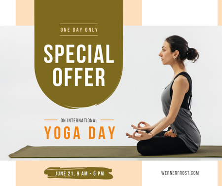Woman practicing on Yoga day Facebook Design Template