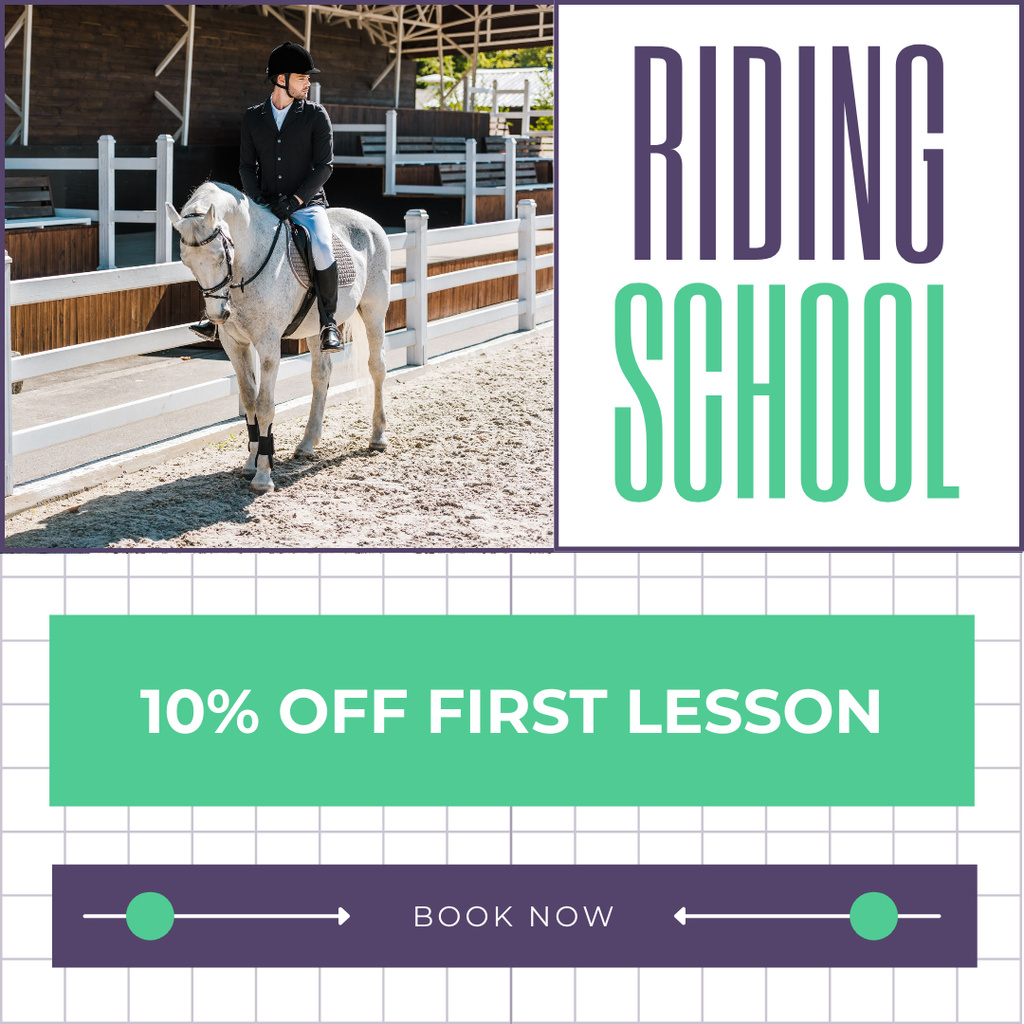 Ontwerpsjabloon van Instagram AD van Best Riding School With Booking And Discount For Lesson