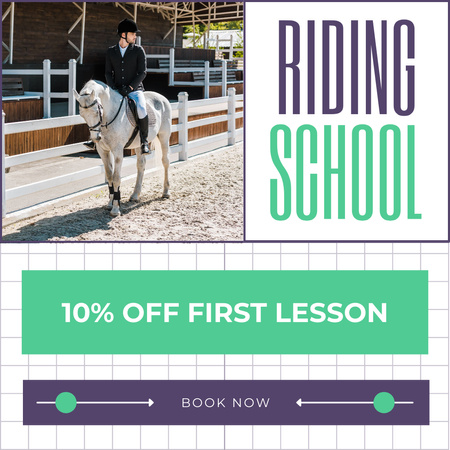 Modèle de visuel Meilleure école d'équitation avec réservation et réduction pour les cours - Instagram AD
