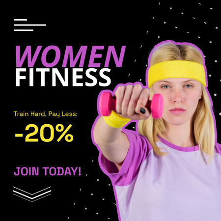 Exciting Fitness Training With Dumbbells And Discount Offer Animated Post Design Template
