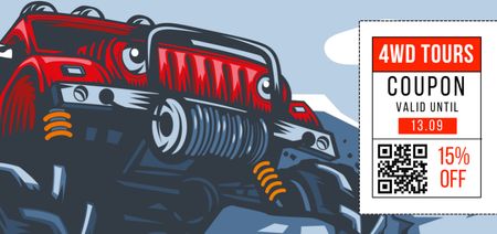 Extreme Off-Road Trips Ad with SUV Illustration Coupon Din Large Design Template