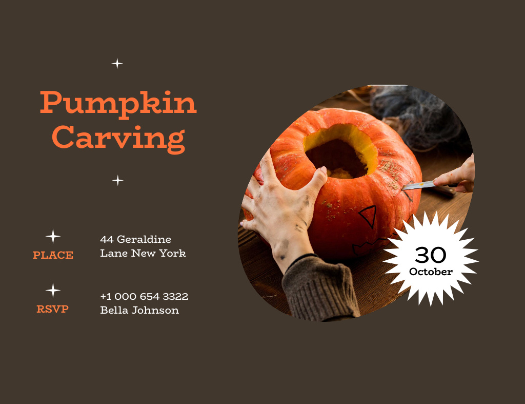 Ontwerpsjabloon van Invitation 13.9x10.7cm Horizontal van Halloween Pumpkin Carving Announcement