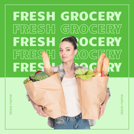 Fresh Veggies And Fruits In Paper Bags Promotion Instagram Design Template