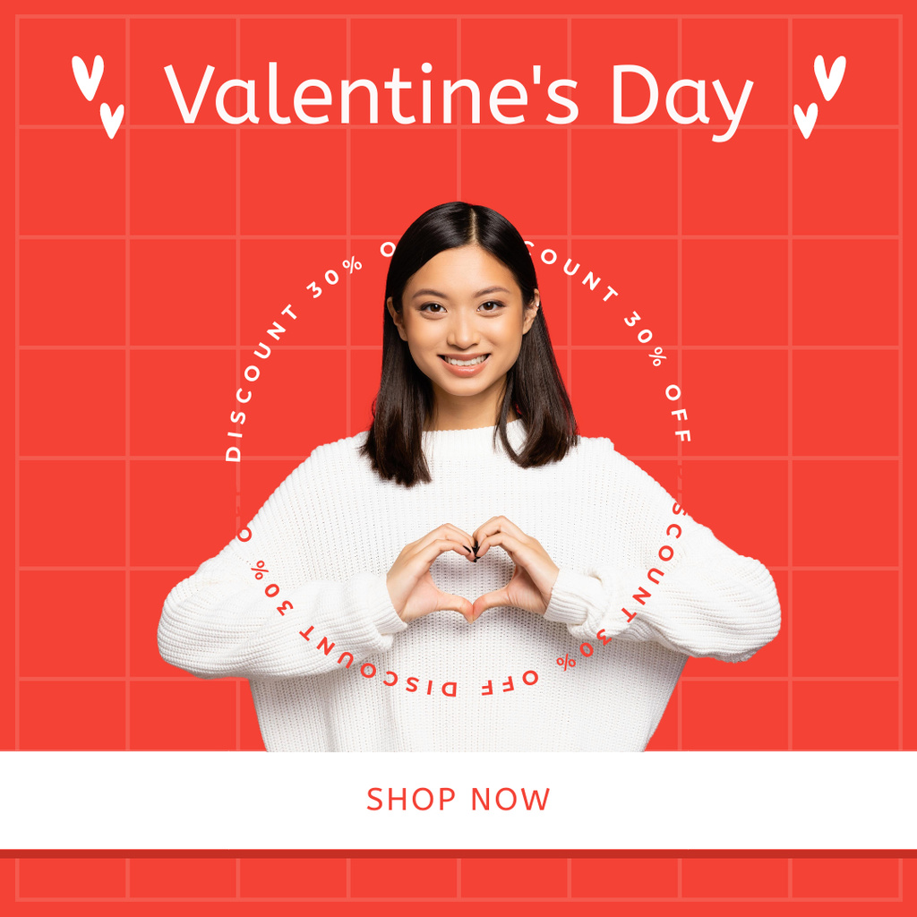 Valentine's Day Discount Offer with Asian Woman Instagram AD Design Template