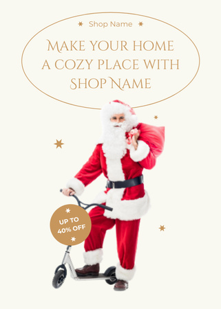Ontwerpsjabloon van Flayer van Shop Advertisement with Santa Claus on Scooter