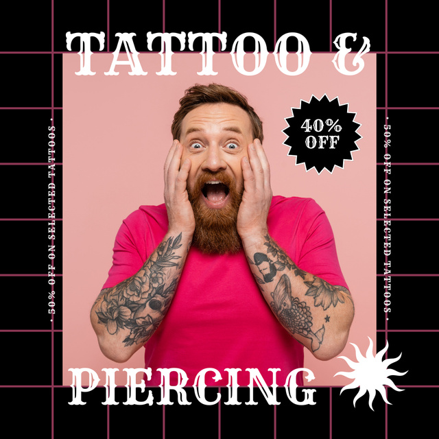 Tattoo And Piercing Services In Studio With Discount Instagram Design Template