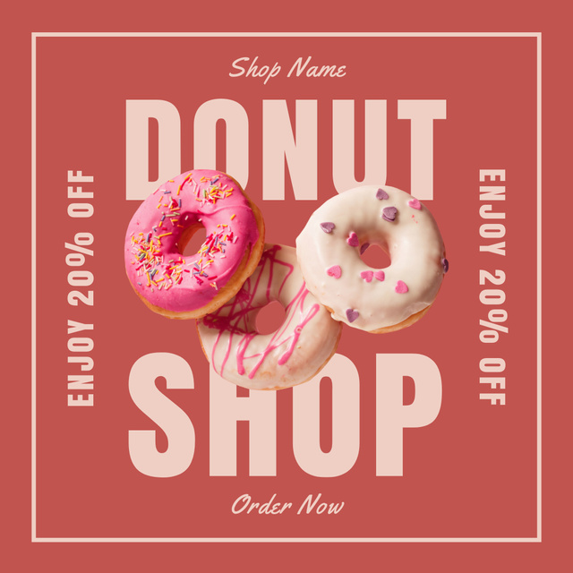 Doughnut Shop Ad with Various Sweet Donuts Instagramデザインテンプレート