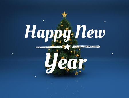 New Year Holiday Greeting with Festive Tree on Blue Postcard 4.2x5.5in – шаблон для дизайна