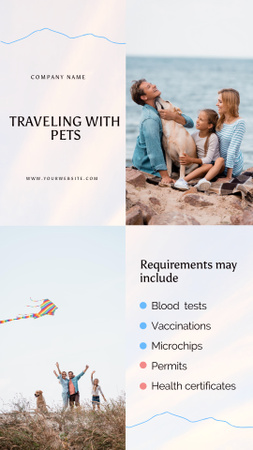 Happy Family Relaxing on Beach with Dog and Flying a Kite Instagram Video Story Design Template