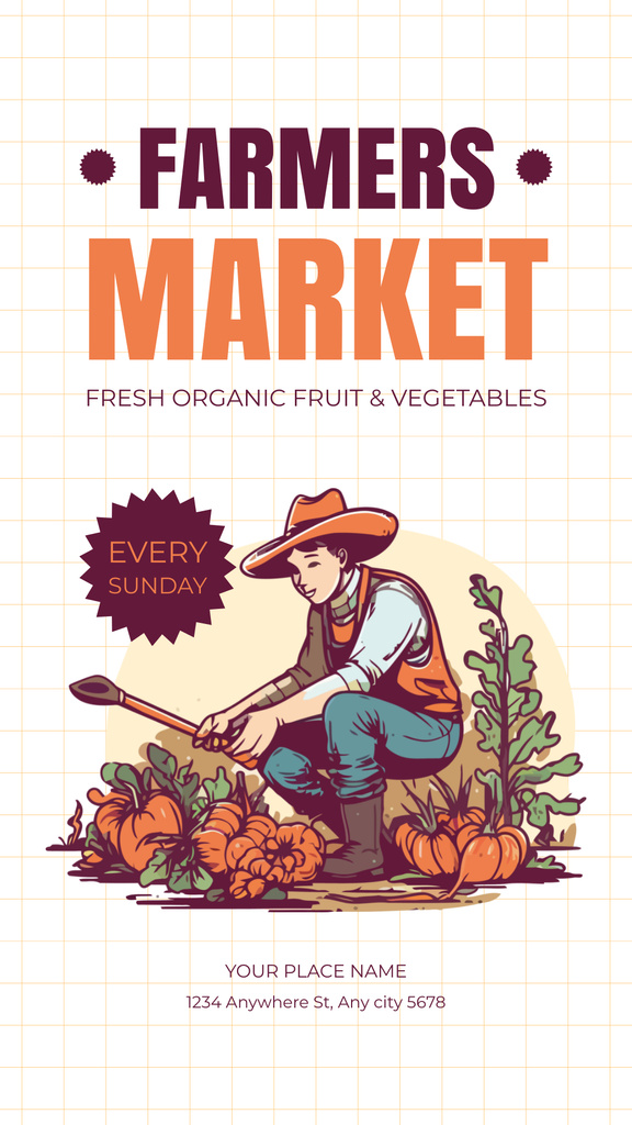 Illustration of Farmer in Pumpkin Field Instagram Story – шаблон для дизайну