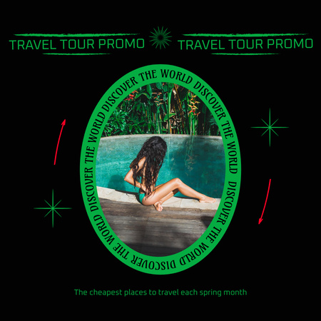 Szablon projektu inspiracja podróżnicza z dziewczyną relaksującą się w basenie Instagram