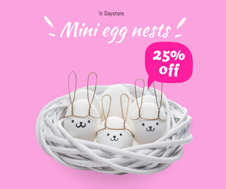Cute Easter Eggs in Nest Facebook Design Template