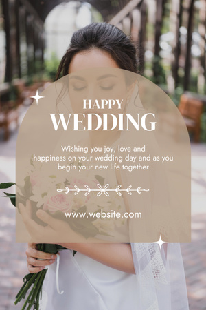 Happy Wedding Greeting with Beautiful Bride Pinterest Design Template