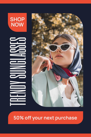 Plantilla de diseño de Mujer joven con gafas de sol en marcos de moda Pinterest 