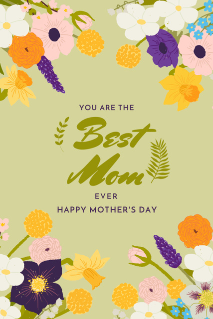 Love-filled Mother's Day Regards In Flowers Frame Postcard 4x6in Vertical Πρότυπο σχεδίασης