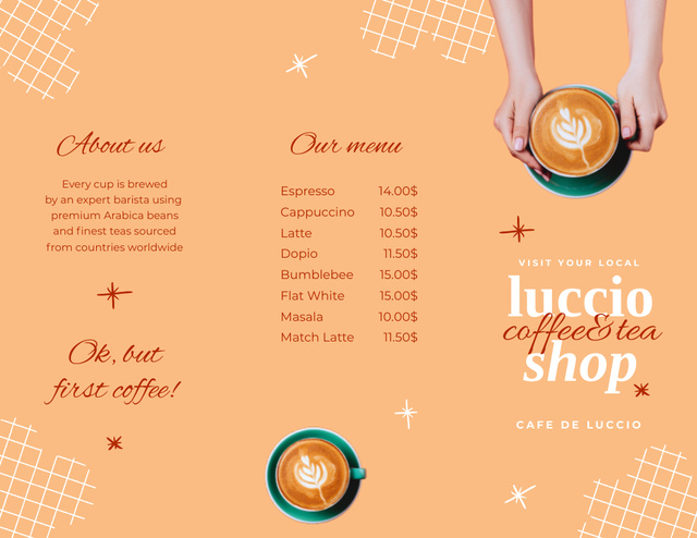 Designvorlage Local Coffee and Tea Shop Promotion with List für Brochure 8.5x11in Z-fold