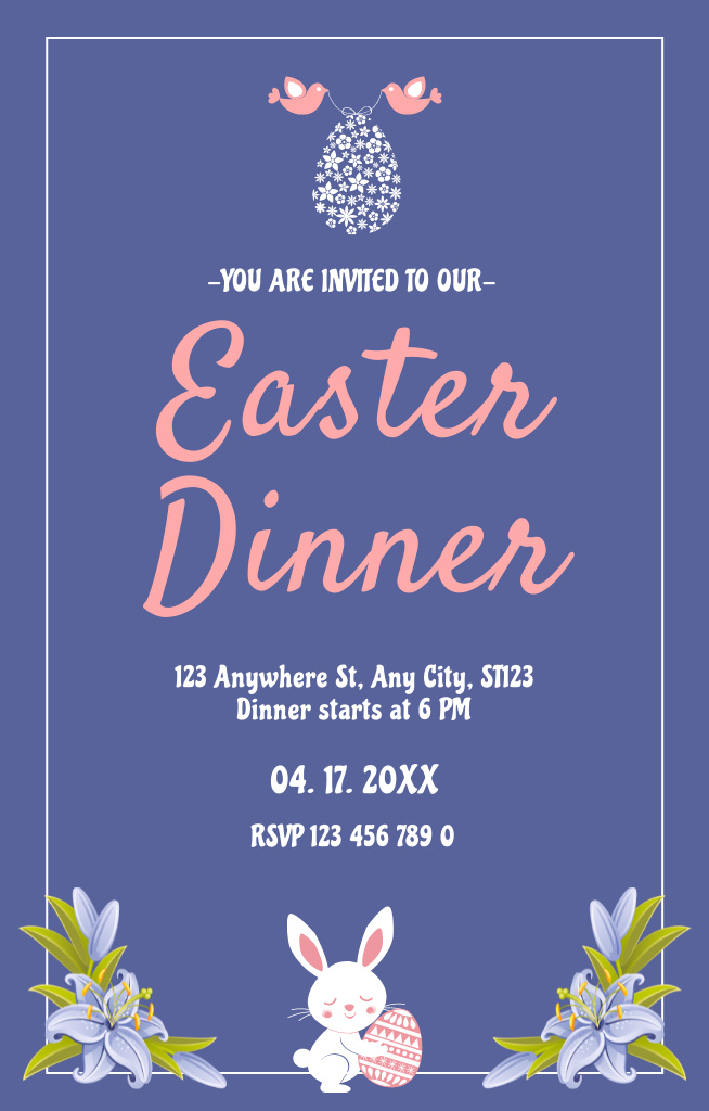 Platilla de diseño Easter Dinner Announcement on Blue Invitation 4.6x7.2in