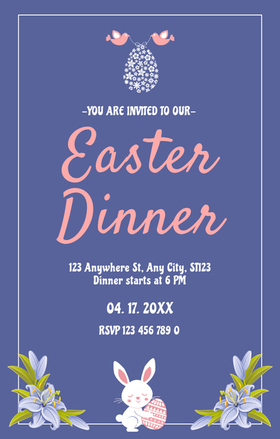 Easter Dinner Announcement on Blue Invitation 4.6x7.2in Tasarım Şablonu