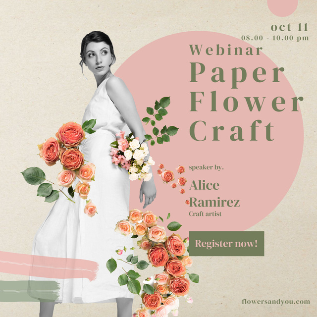 Paper Flower Craft Webinar Instagram tervezősablon