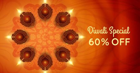 Diwali Offer with Glowing Lamps Facebook AD Design Template