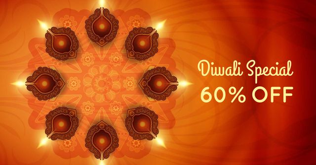 Diwali Offer with Glowing Lamps Facebook AD – шаблон для дизайна