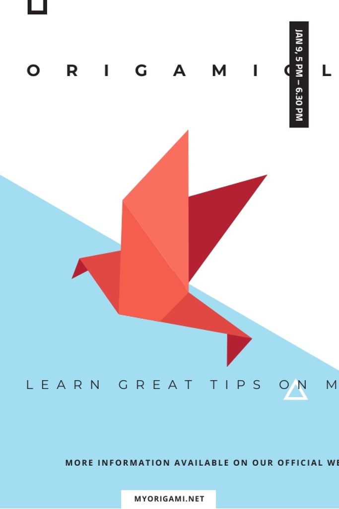Plantilla de diseño de Origami Classes Invitation Paper Bird in Red Tumblr 