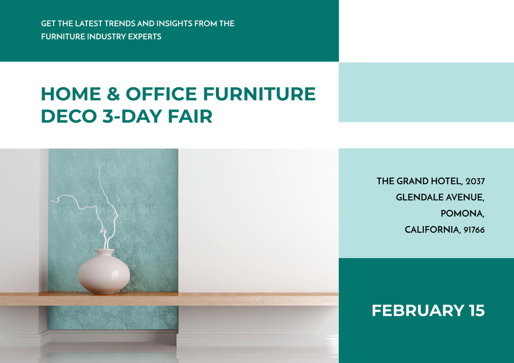 Szablon projektu Furniture Fair Announcement with White Vase Poster A2 Horizontal