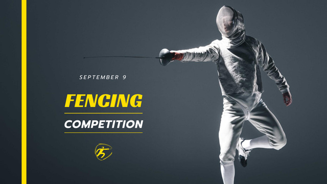 Plantilla de diseño de Fencing Competition Announcement with Fencer FB event cover 