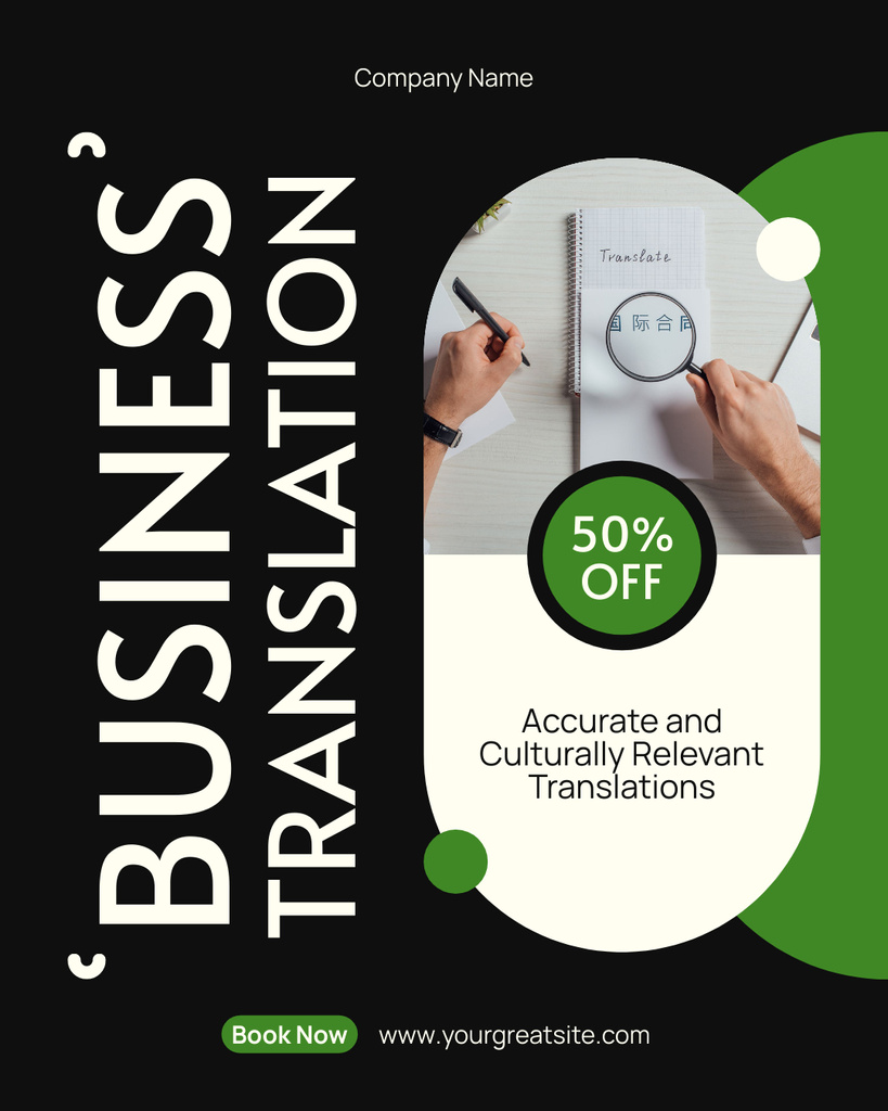 Relevant Business Translation Service With Discount Offer Instagram Post Vertical tervezősablon
