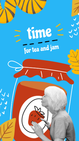 Funny Illustration of Grandma and Huge Jam Instagram Story Design Template