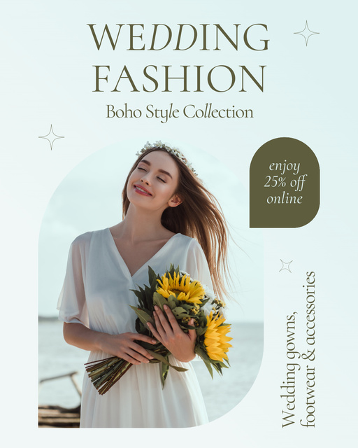 Boho Style Wedding Dresses Discount Instagram Post Vertical Design Template