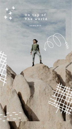 Platilla de diseño Travel inspiration with Man on Rock Instagram Video Story