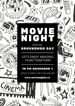 Filmová noční událost s ikonami kina Poster B2 Šablona návrhu