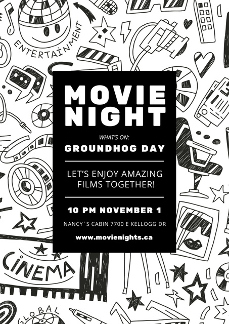 Movie Night Event with Icons of Cinema Poster B2 – шаблон для дизайна