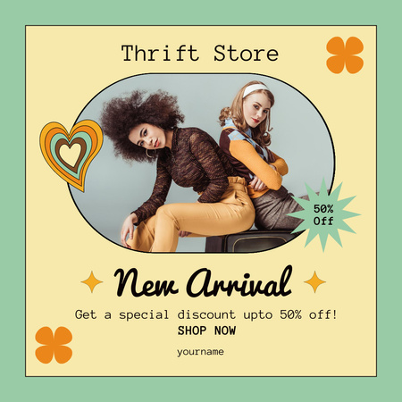 İkinci el giysi mağazası yeni varış Instagram AD Tasarım Şablonu