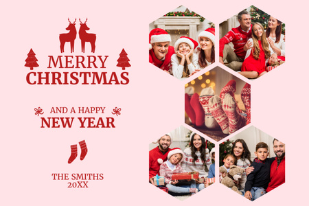 Family celebrating Christmas Holiday Postcard 4x6in Design Template