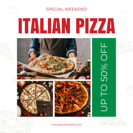 Collage with Discount on Crispy Italian Pizza Instagram Design Template