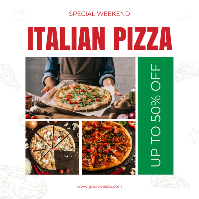 Collage with Discount on Crispy Italian Pizza Instagramデザインテンプレート
