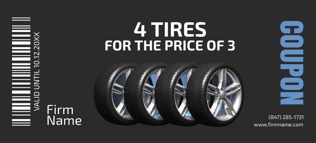 Car Tires Sale Ad on Black Coupon 3.75x8.25in Šablona návrhu