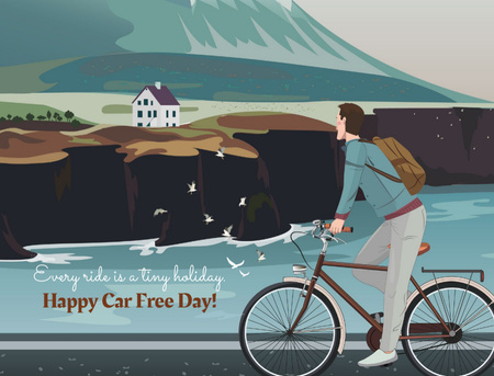 Car free day with Man on bicycle in Scenic Mountains Postcard 4.2x5.5in Design Template