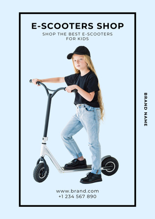 Cute Girl with Scooter Poster Design Template