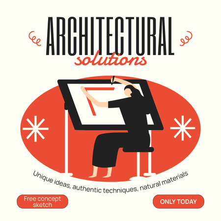 Plantilla de diseño de Anuncio de soluciones arquitectónicas con arquitecto trabajando en proyecto Instagram 